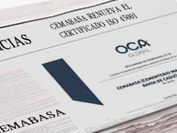 Cemabasa renueva el Certificado ISO 45001